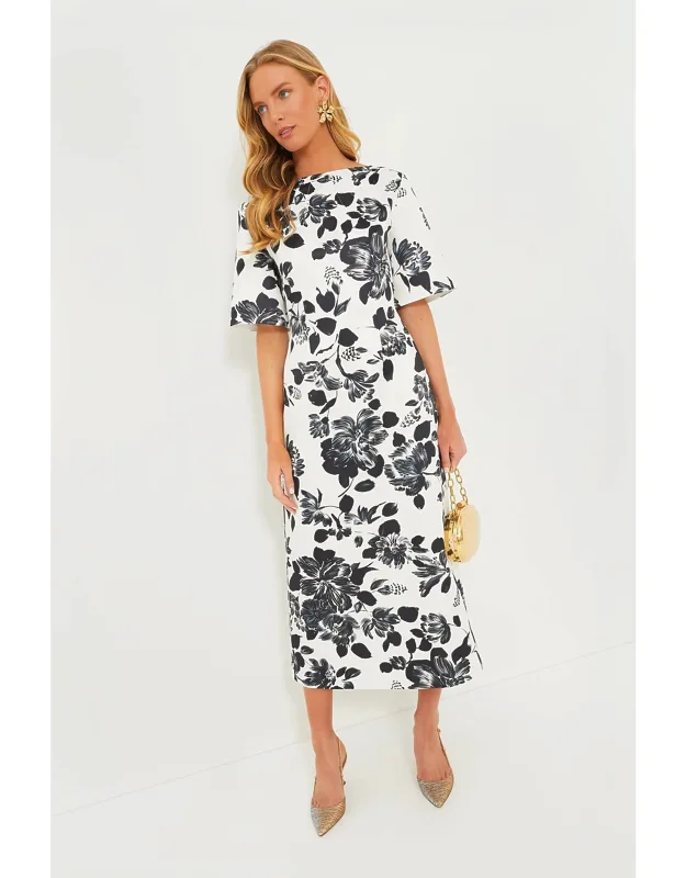 Flowers On Ivory Kora Rounded Twill Dress
