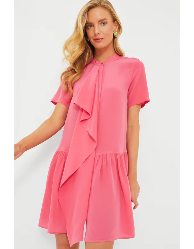 Adalyn Dress With High Neckline And Front Button Closure