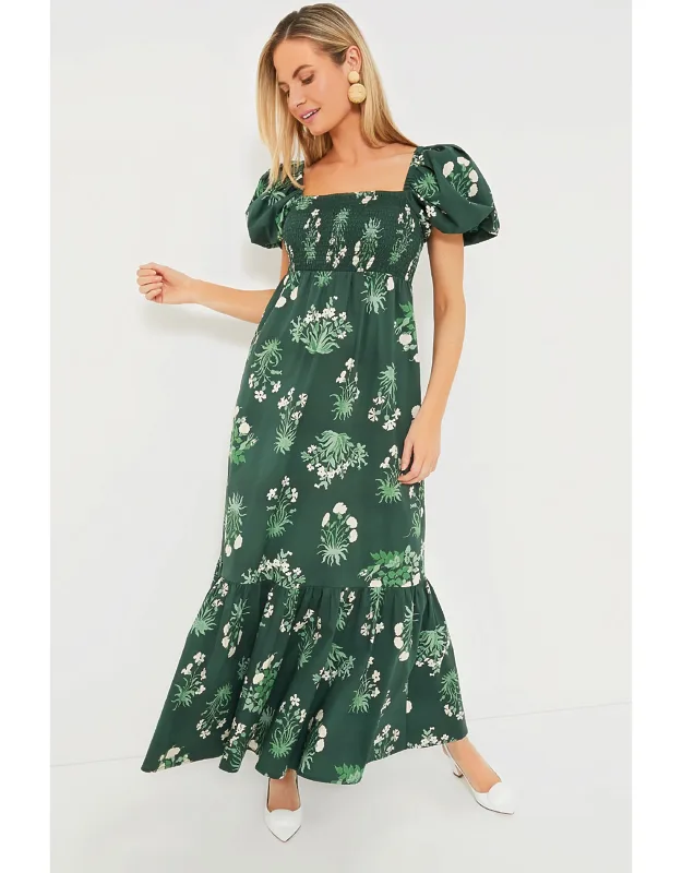 Viridian Stamped Bouquets Gabrielle Dress