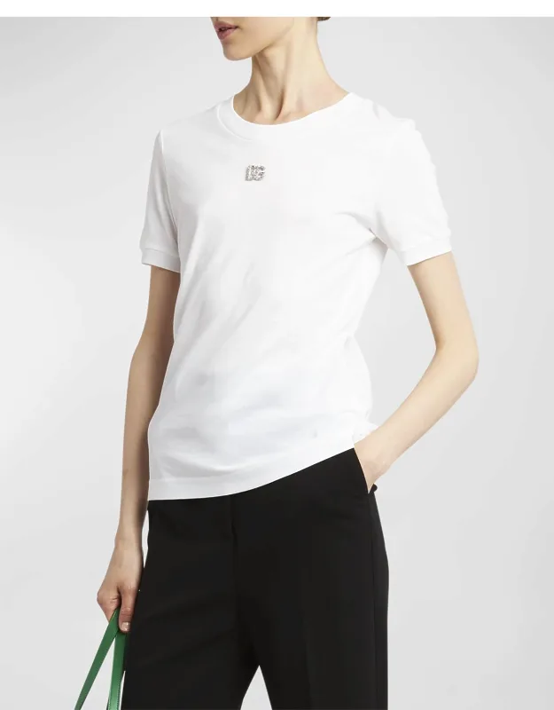 Cotton T-shirt With Strass Crystal Logo