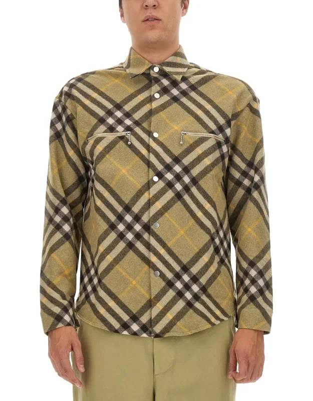 Burberry Wool Shirt Made In Italy, Model Is 185 Cm Tall